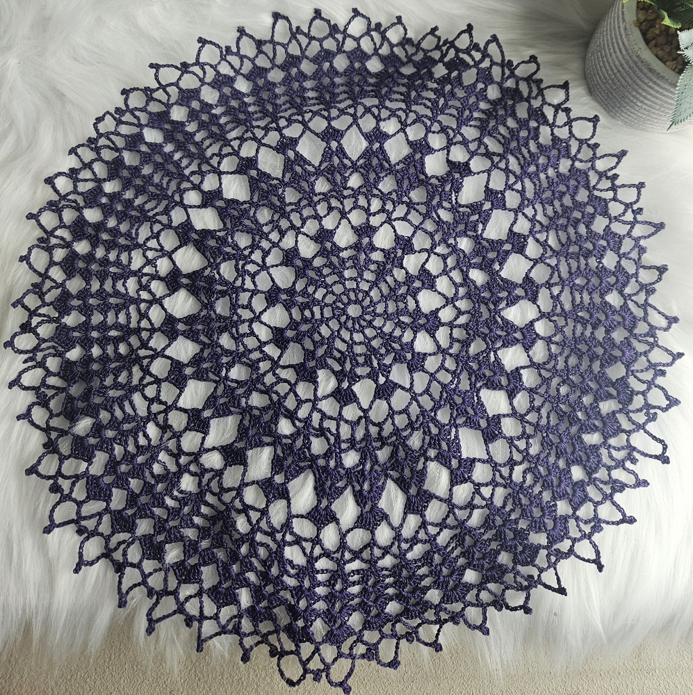 Vintage Handmade Crochet Doily- Era 1960's -  Purple Color - Approx 14.5"